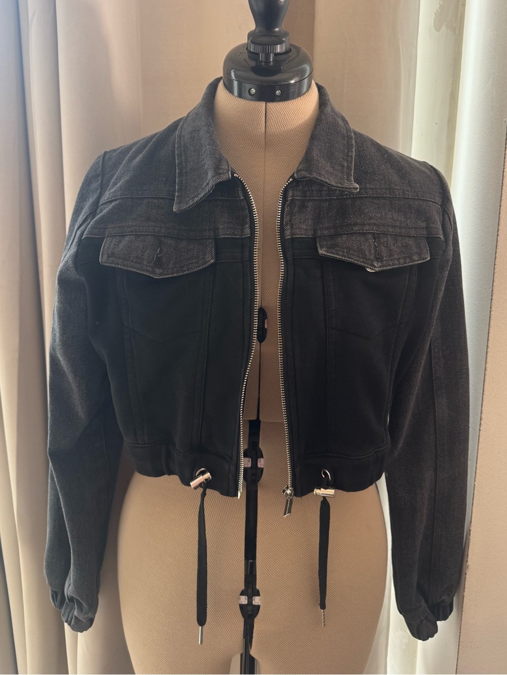 Maniere de voir black cropped denim jacket uk 6 (size s)